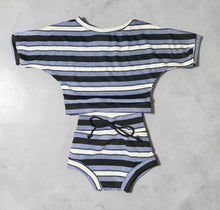 Load image into Gallery viewer, Striped Moody Blue Ribbed Lounge set- 6/9m, 9/12m, 12/18m (RTS)