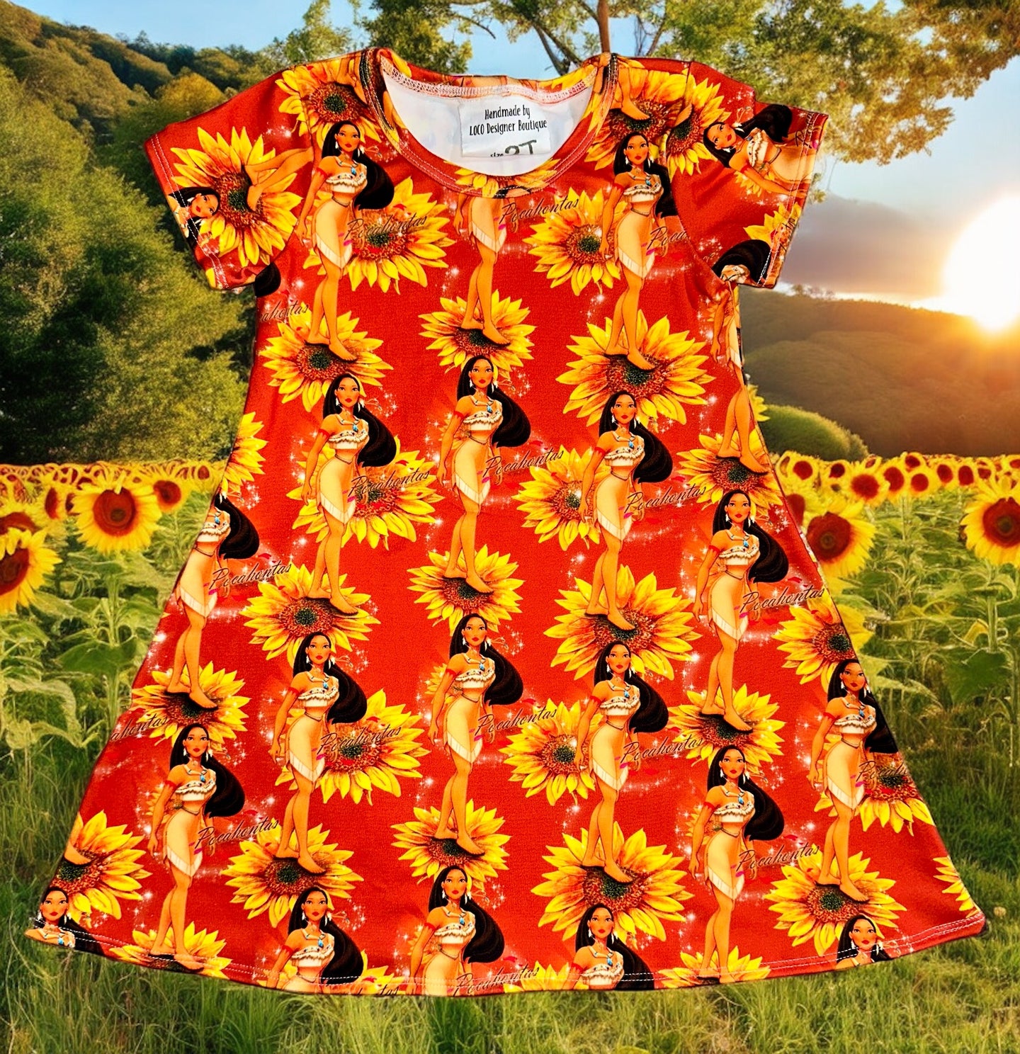 Pocahontas & Sunflowers Tshirt Dress- 2t (RTS)