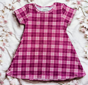 Mauve plaid Tshirt Dress- 18m & 2t (RTS)