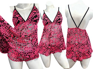 Neon Pink & Black Lace Love Affair Set w/ Boyshorts