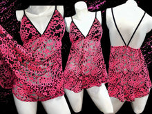 Load image into Gallery viewer, Neon Pink &amp; Black Lace Love Affair Set w/ Boyshorts