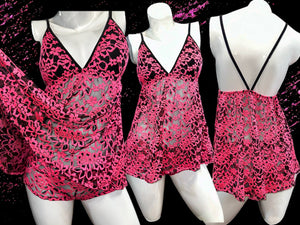 Neon Pink & Black Lace Love Affair Set w/ Boyshorts