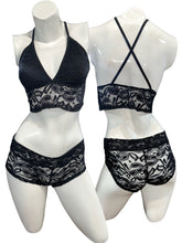 Load image into Gallery viewer, Black Lace bralette Set w/ Boyshorts