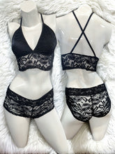 Load image into Gallery viewer, Black Lace bralette Set w/ Boyshorts