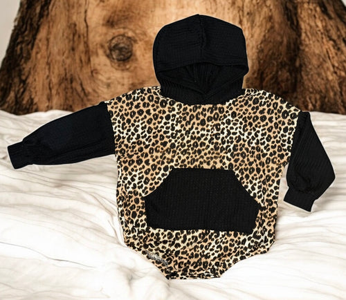 Cheetah Hooded Sweater Romper/Leo- 3t, 4t, 5t (RTS)