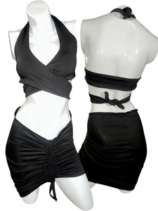 Black Wrap Around & Mini Skirt Two Piece Swimsuit