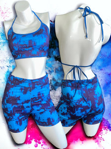 Blue Acid Tie Top & Shorts Set