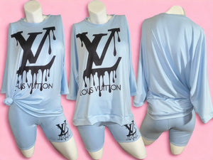 Sky Blue Designer Lounge Top & Shorts Set