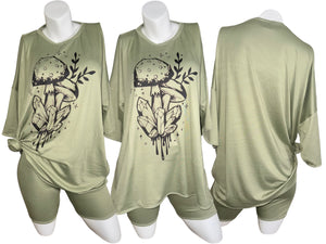 Sage Oversized T-Shirt Lounge & Shorts Set