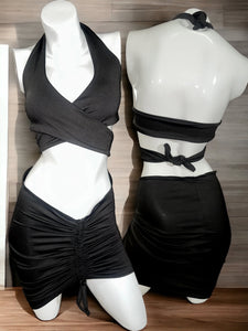 Black Wrap Around & Mini Skirt Two Piece Swimsuit