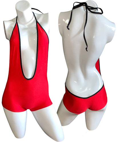 Red Swim Sideboob Romper - SMALL (RTS)